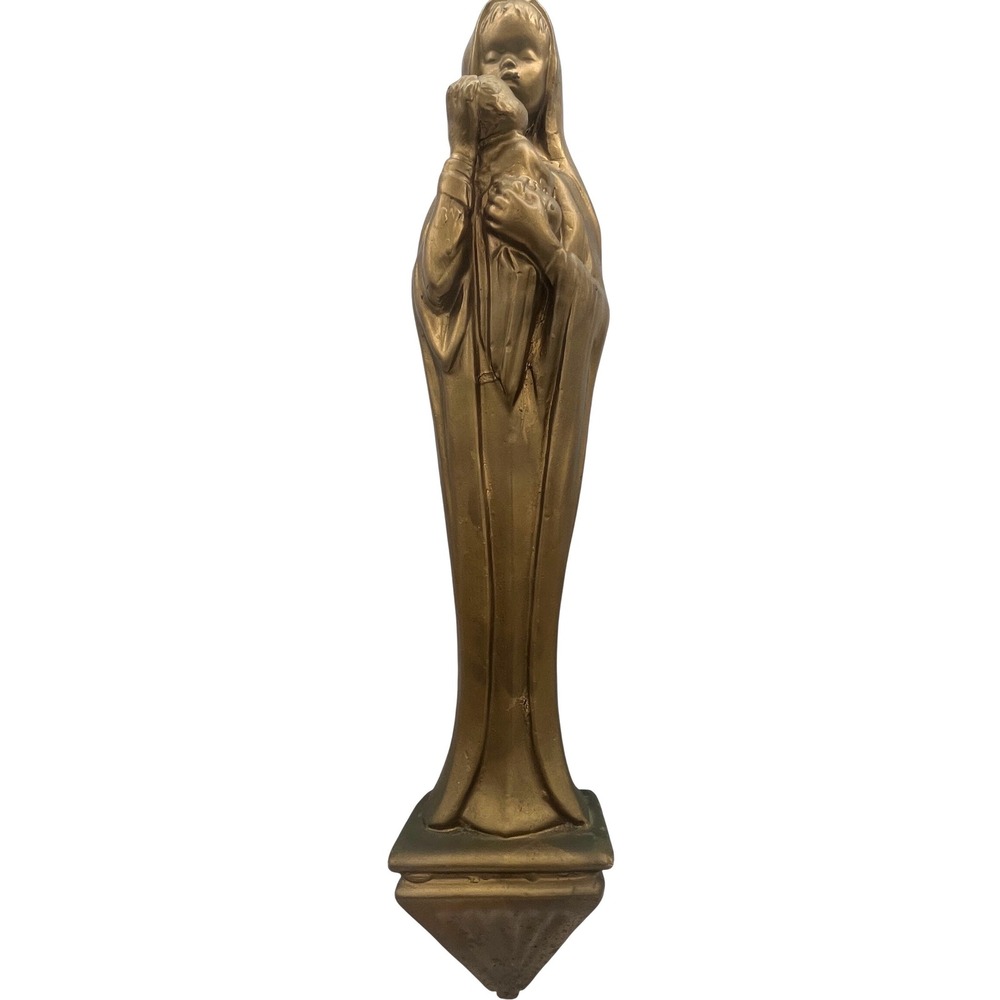 Vintage Mid Century Gold Chalkware‎ Madonna and Child Wall Statue Plaster 18"